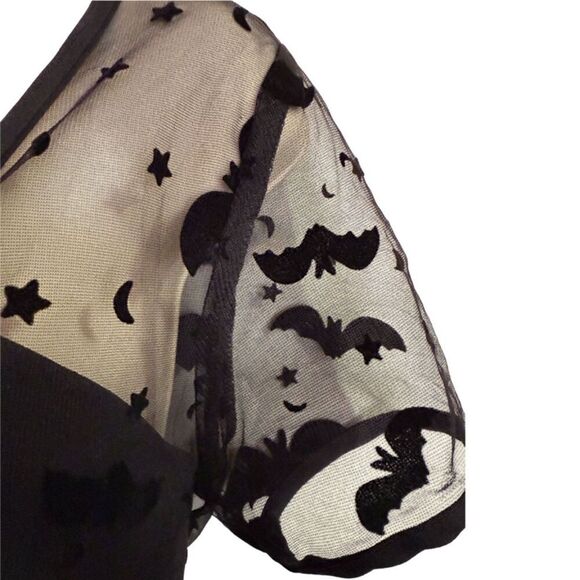 Magnolia Place Black Goth Bat Print Fit & Flare Dress Size M - Picture 7 of 13